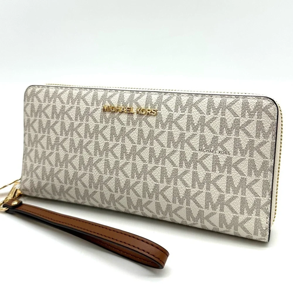 Michael Kors Large Continental Wallet Wristlet Vanilla/Brown